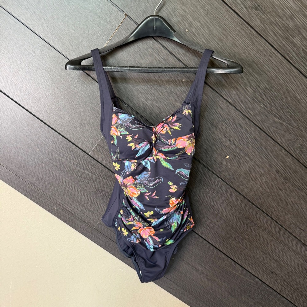 Lascana Women's Floral Ruched Padded One Piece Swimsuit US 6B NWT